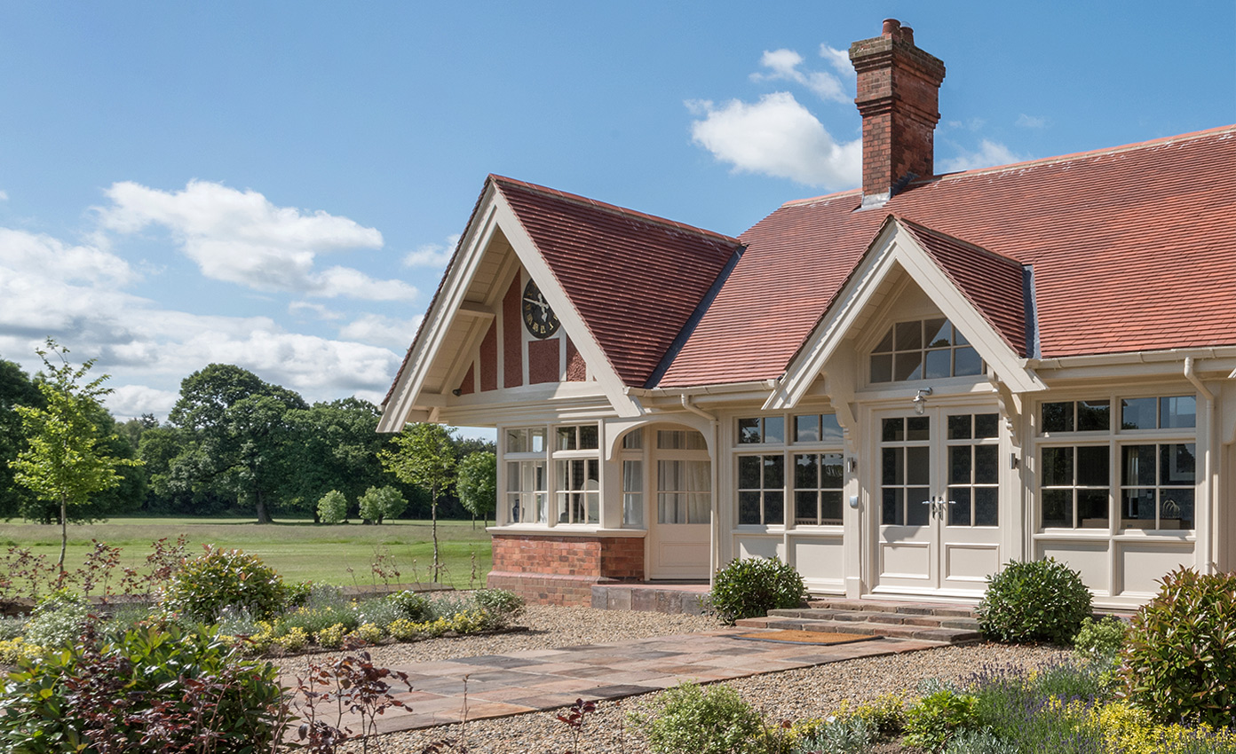 Converted cricket pavillion at golf club in summer
