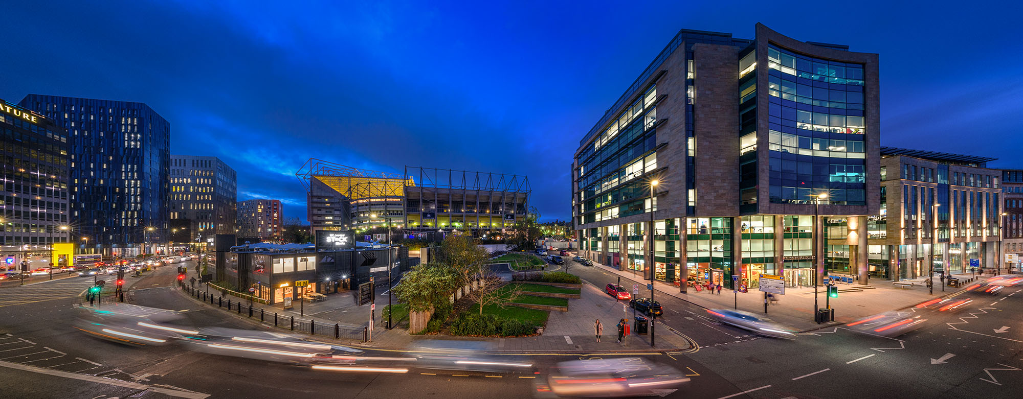Architectural skyline image of Newcastle upon Tyne at dusk