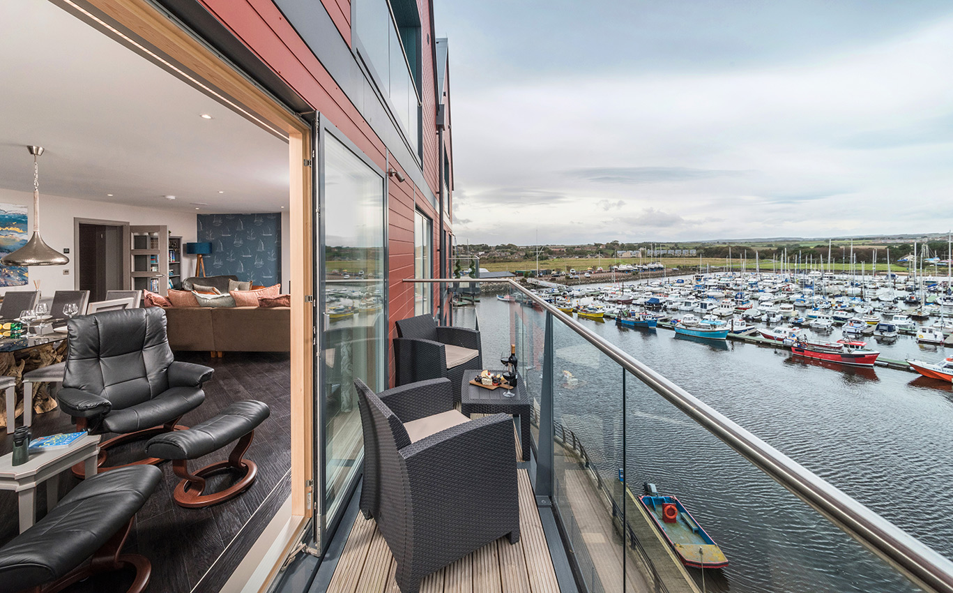 Balcony view over marina