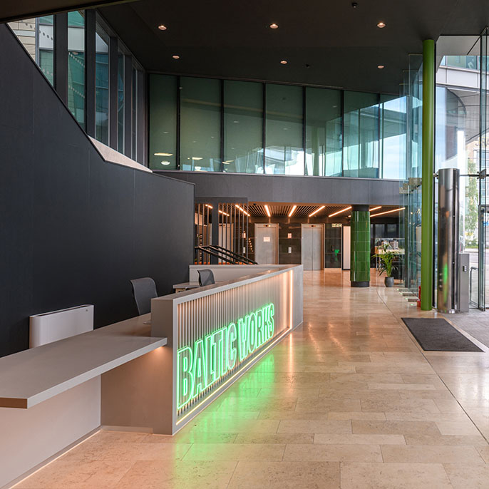 Interior of a commercial office reception area