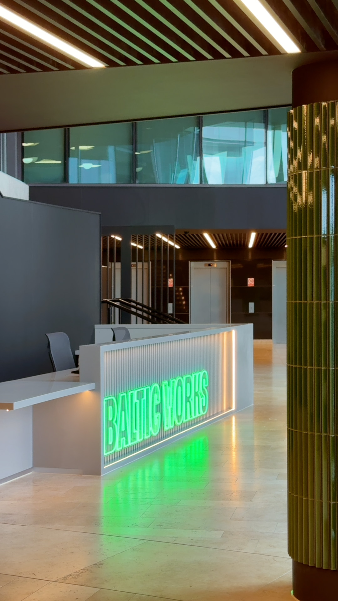 Commercial office interior reception with neao lights