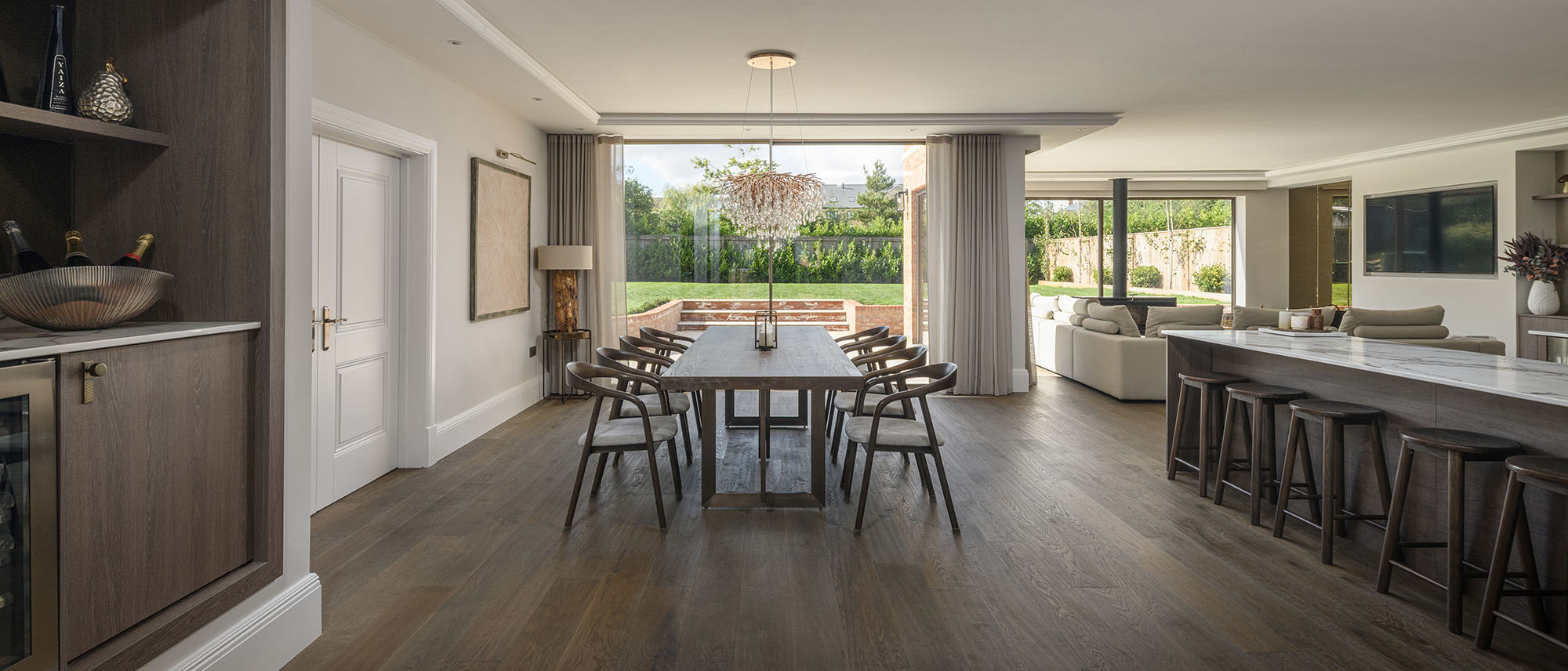 Interior of a residential open-plan living space and kitchen
