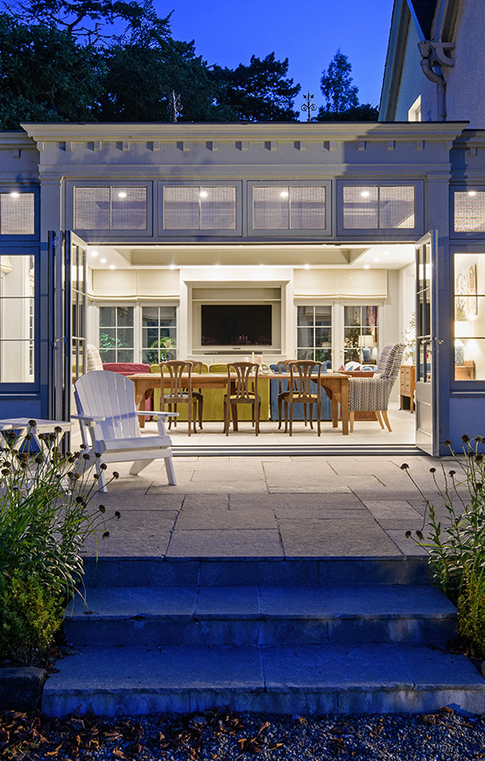 Exterior of orangery at dusk